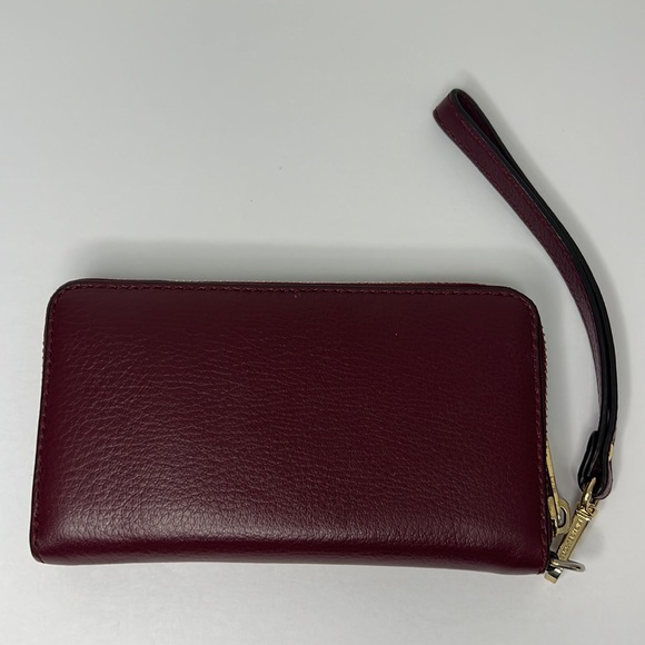 Michael Kors Leather Zip Around Wristlet Wallet Maroon Burgundy - Picture 6 of 11